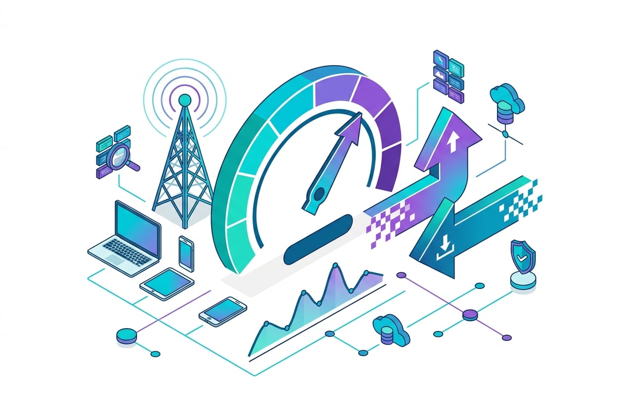 Internet speed test measuring download and upload bandwidth